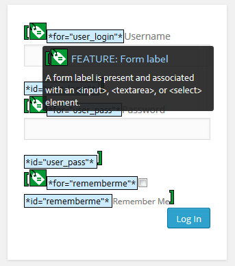 Login check with accessibility elements highlighted